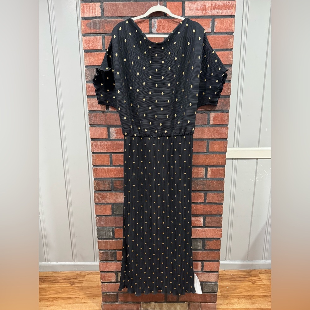 Never Fully Dressed Black Midi Dress with Gold Dot Print - Picture 6 of 16